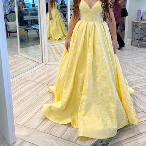 Sherri Hill gorgeous brocade dress. Very elegant. Looks like Belle from Disney.